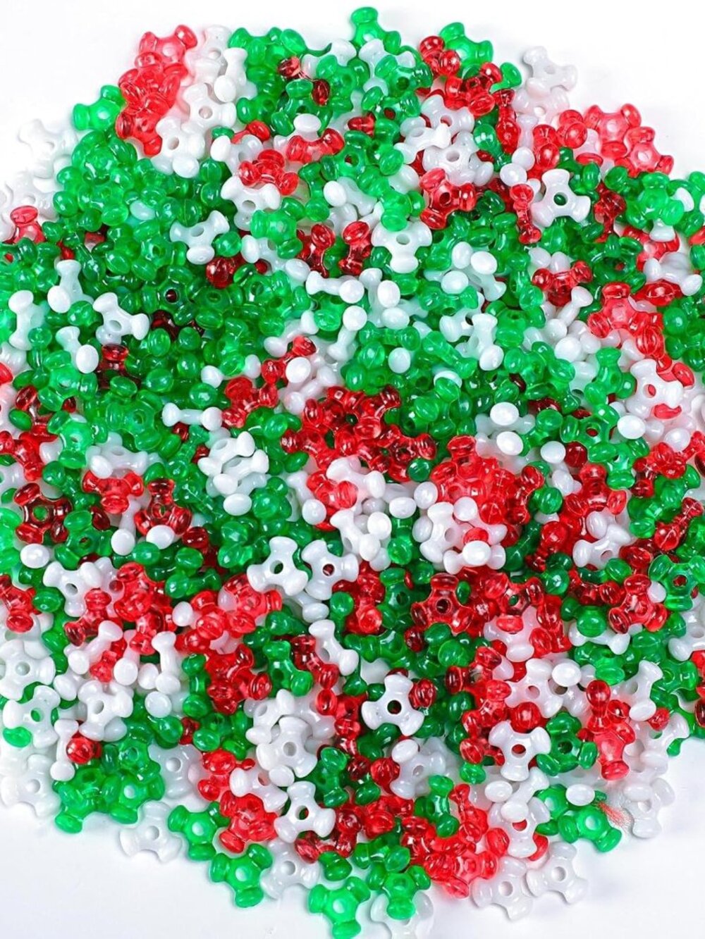 1200Pcs Christmas Tri Beads Red White Green Tri Shapes Beads